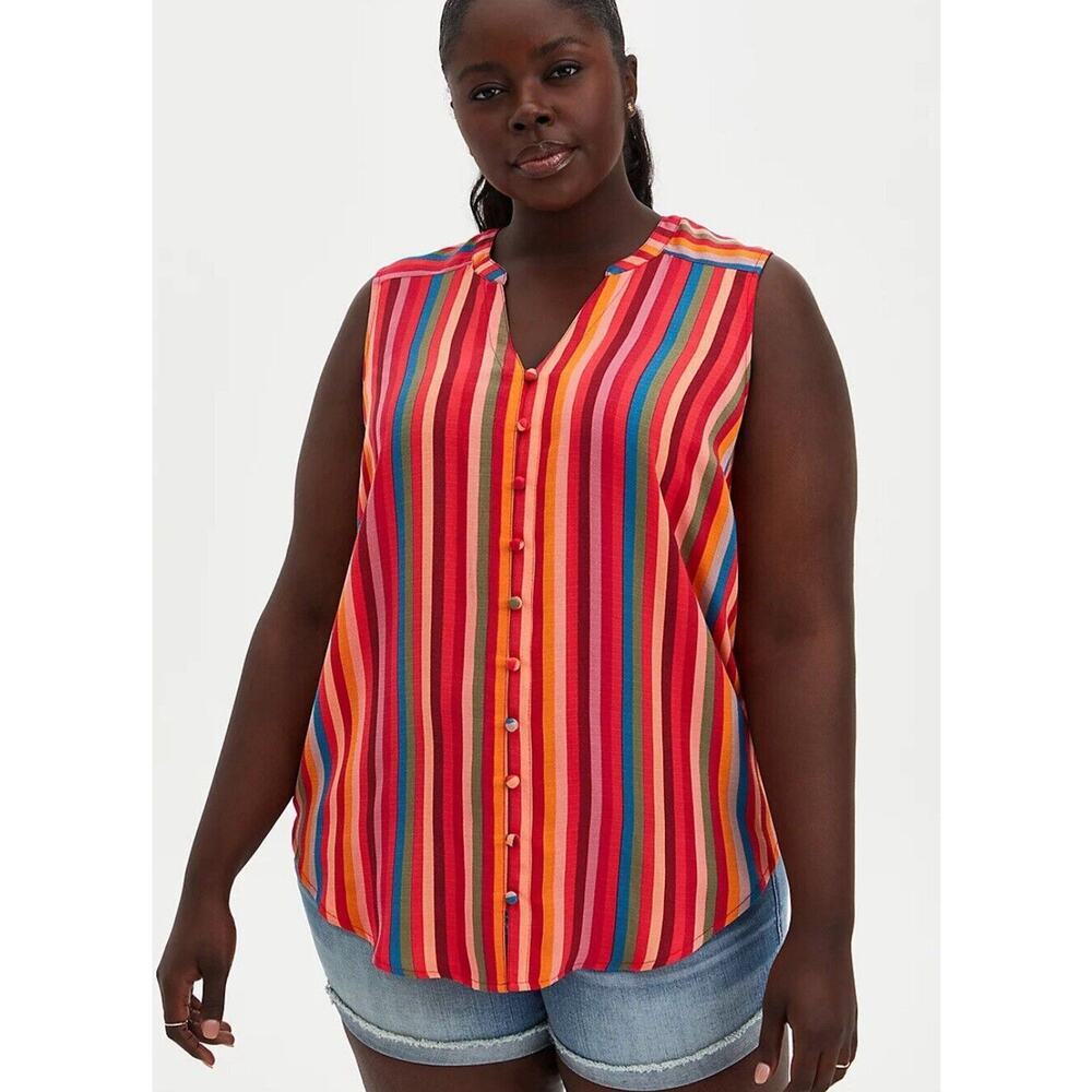 Torrid Multicolor Sleeveless Harper Blouse Size 4X Summer‎ Rainbow Stripes